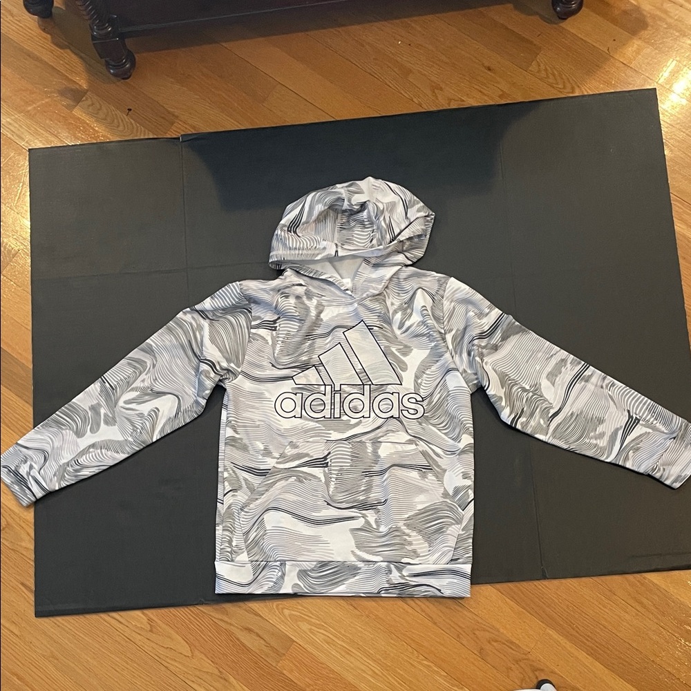 Adidas Kids Black White Gray Camo-Patterned Hoodie